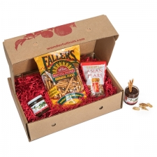 gift box of Asian Pear spread jar, package of dried Asian Pears, bag of local pretzel sticks