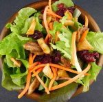 salad with lettuce, dried Aisan Pears, carrot slivers 
