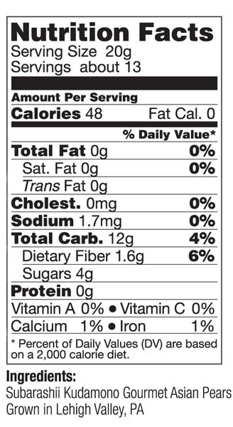 Nutritional Information: Dried Asian Pears, 9 oz 