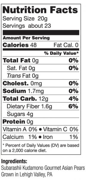 Nutritional Information: Dried Asian Pears, 16 oz 